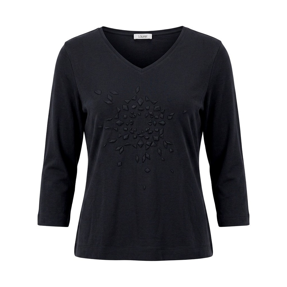 Laurèl by Escada Black Rayon Geometric Embellished V-Neck Top, EU 36 (US S) NWT
